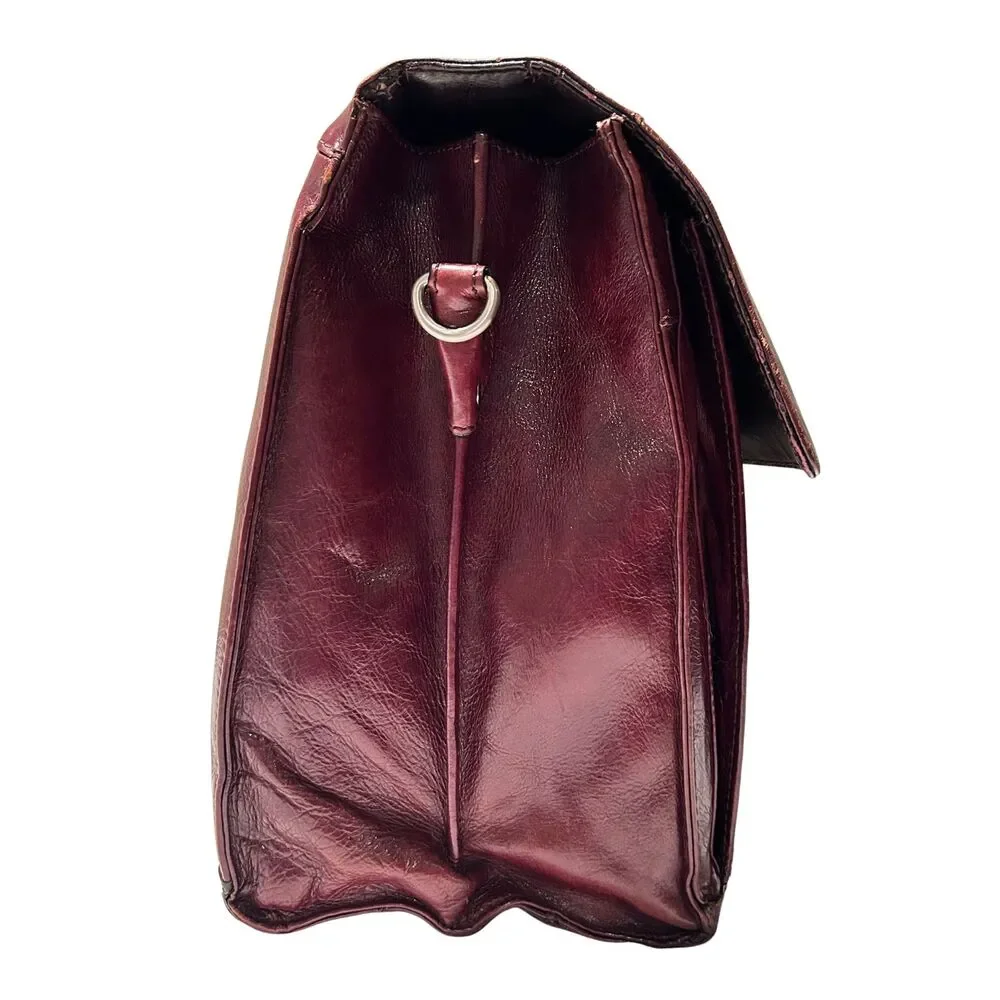 Kenneth Cole New York Leather Briefcase Messenger Bag Burgundy Laptop AS-IS